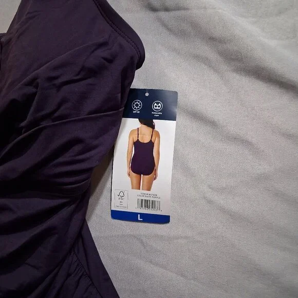 Lands' End Dark Purple Ruched Swimsuit - Picture 7 of 12